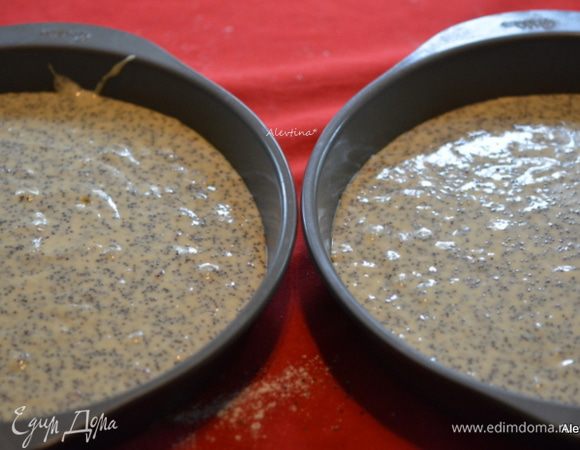 Тесто разделить на две равные порции и разлить в формы. поставить в духовку на 20-25 минут или до золотистого цвета.