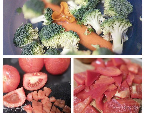 Подготовить овощи, они могут быть любыми, на ваше усмотрение. Помидоры должны быть плотными и мясистыми. Их нужно обдать кипятком, снять шкурку, порезать на 4 части, вынуть семена, а мякоть порезать кубиком. 