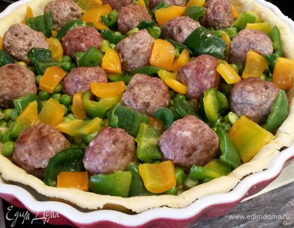 Зеленый горошек и перец у меня из заморозки, но предварительно разморожены.