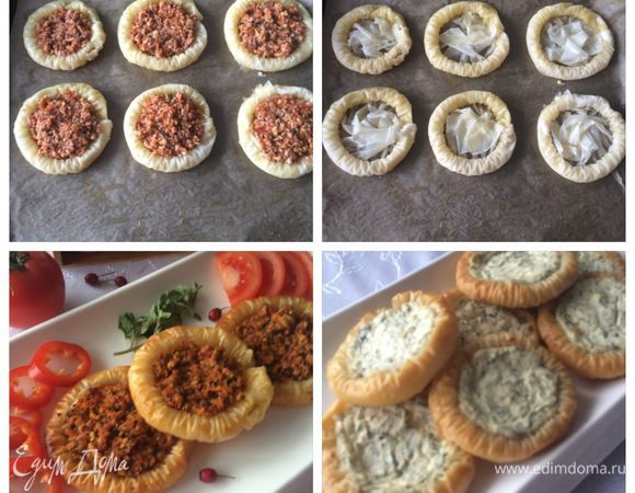 Наполняем "гнезда" начинкой, укладываем на противень, застеленный пекарской бумагой. Отправляем в разогретую духовку до 180°С и выпекаем до готовности, минут 25-30 (следите за духовкой). 