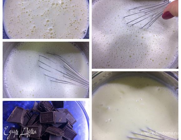 Готовить торт начинаем с подготовки крема.
Я готовила большой торт на ДР дочери своего мужа, поэтому привожу количество ингредиентов на мой торт. 
Торт по-меньше можно приготовить по рецепту Зарины http://www.edimdoma.ru/retsepty/73861-tort-shokoladno-medovyy-damskiy-kapriz.
Молоко (800 мл) смешиваем со 150 г сахара, варим на плите, до закипания молока и пока сахар не растворится. Получим молочный сироп.
В отдельной емкости смешиваем яйца, муку и оставшиеся 200 мл молока.
Все тщательно взбиваем при помощи миксера. 
Объединяем молочный сироп с яичной смесью, тщательно все перемешиваем. Возвращаем всю смесь на плиту и варим постоянно помешивая до первых пузырей. 

