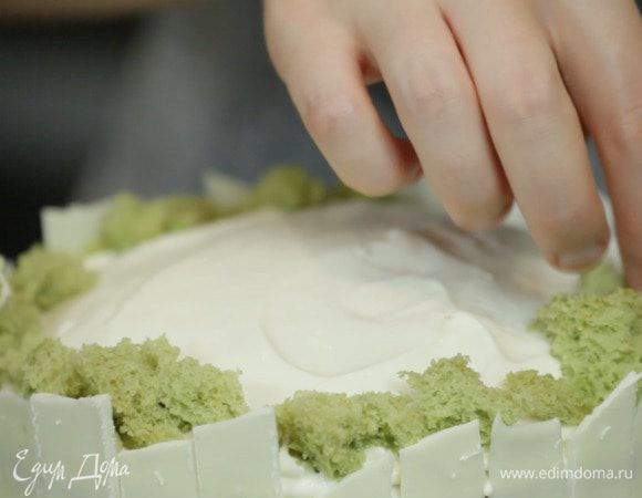 Далее закрываем все бисквитом "Мох".