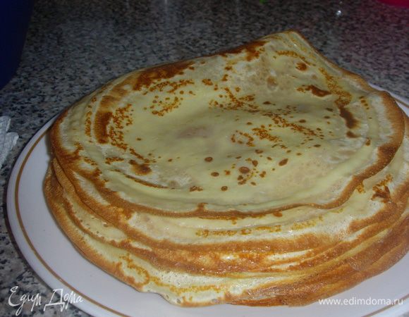 У вас обязательно получатся вкусные, нежные и ароматные блинчики. Вы можете нафаршировать их любой сладкой начинкой, такой как сладкий творог с изюмом или ананасом, вишня со сливками и т.п., или съешьте их с медом, вареньем или сметанкой.

Веселой вам масленицы!

С Уважением Аникен.