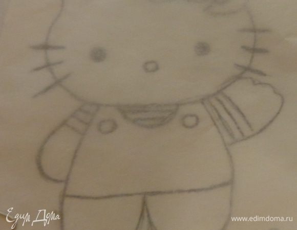 И знаменитая Китти.
На картинки положить бумагу для выпечки, закрепить ее скрепками или скотчем, чтобы рисунок не сместился.