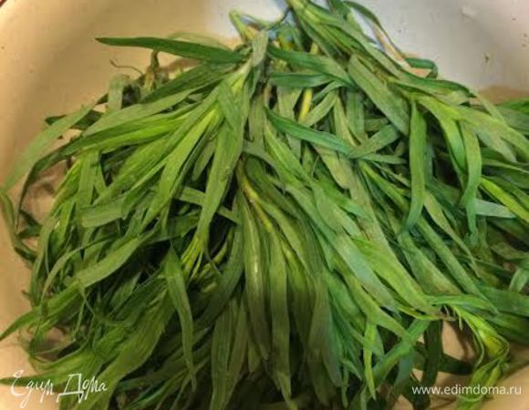 Тархуна должно быть много! У нас продаются большие пучки. Три пучка где-то 120 г. Так как тархун молодой стебель у него сейчас мягкий и можно его использовать целиком.