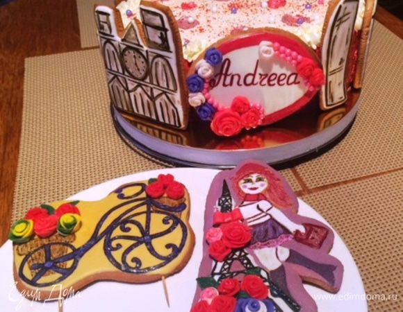 А теперь немного фото, как выглядел по кругу торт, украшенный пряниками.