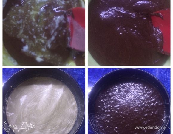 Вводим растопленное сливочное масло в тесто и тщательно перемешиваем лопаткой.
Форму диаметром 26 см застилаем пергаментной бумагой, смазываем сливочным маслом и выливаем тесто, разравниваем.
Отправляем в духовку и выпекаем минут 10-12 (следим за своей духовкой). 