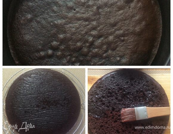 Готовый бисквит оставляем остужаться прямо в форме. Когда остынет, заворачиваем в пленку и отправляем в холодильник.
Я делала торт в два этапа, поэтому торт и желе провели у меня ночь в холодильнике.
