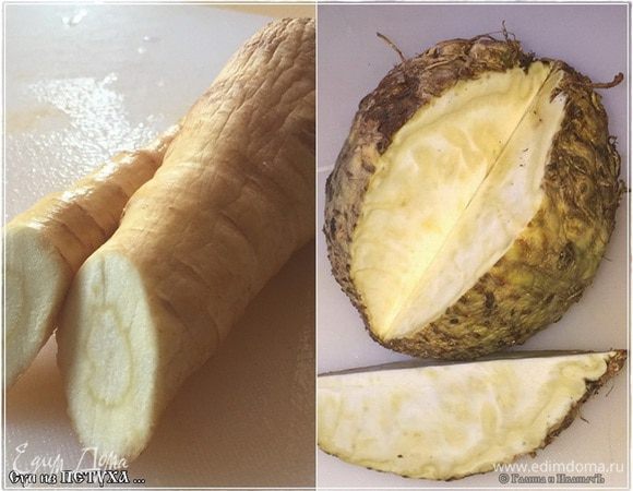 Белые коренья. Пастернак и сельдерей. Без них действительно ароматного и вкусного бульона не получится.