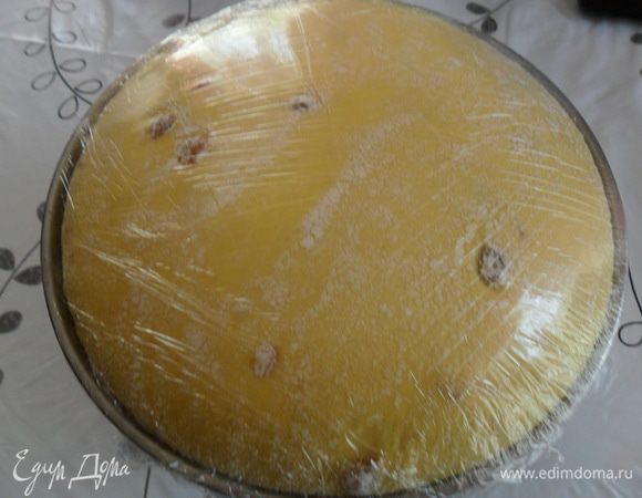 Перекладываем в миску, накрываем пленкой и даем 2 часа подойти в теплом, без сквозняка месте и в тишине. Вот такая красота у нас появится через 2 часа.