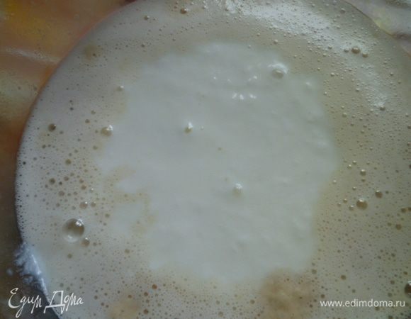 Затем в опару добавляем натуральный йогурт или плотный кефир (кисляк) — последняя стадия перед приготовлением творога.