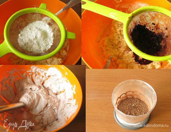 Просеиваем пудру в массу, удаляя цветки, всыпаем ваниль.
Перетираем чернику.
Все перемешиваем, работаем процессором.
Измельчаем шоколад.
