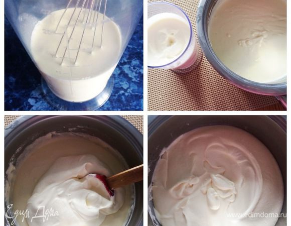 Взбить сливки, добавить к творожной массе и перемешать все.
Творожный слой готов.