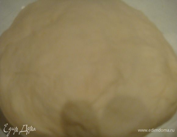 Накрыть тесто и поставить в тихое спокойное место для того чтобы поднялось. Когда тесто поднялось, вытянуть с миски на рабочую поверхность слегка обмять.