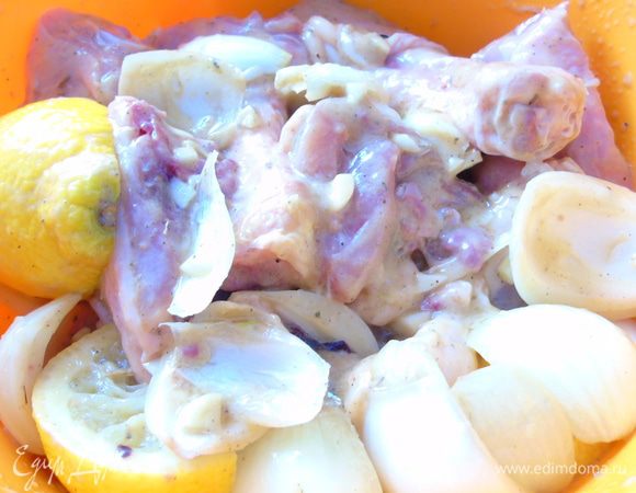 Хорошенько потрясем пакет, чтобы все составляющие перемешались. Затем добавляем курицу и хорошо обмакиваем ее в маринад и оставляем на 2 часа мариноваться, а можно на ночь в холодильник.