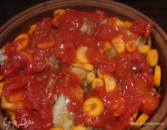 Морковь нарезать крупными колечками добавить к крыльям, добавить гвоздику, корицу, паприку, долить воды, чтобы покрывало мясо.