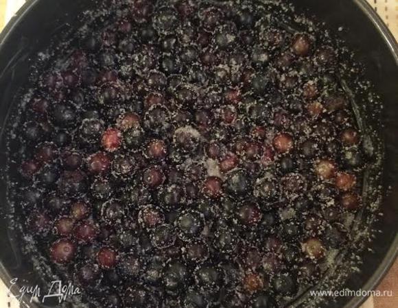 Духовку нагреть до 170°С. Форму 20 (см) хорошо смазать маслом. Чернику смешать с сахаром и выложить в форму.