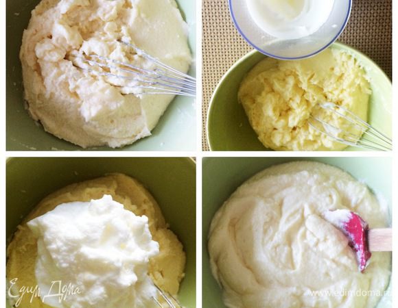 Белки взбиваем, вводим в творожную массу. Аккуратно перемешиваем.