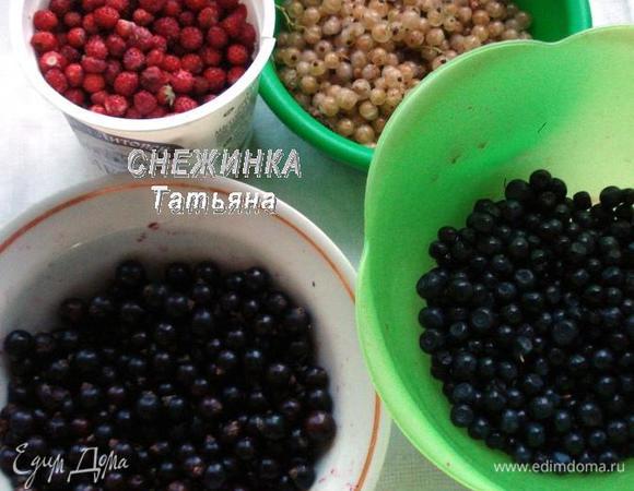 Ягоды моем и просушиваем, чтобы не были влажными. У меня домашняя черная и белая смородина, лесная черника и земляника.