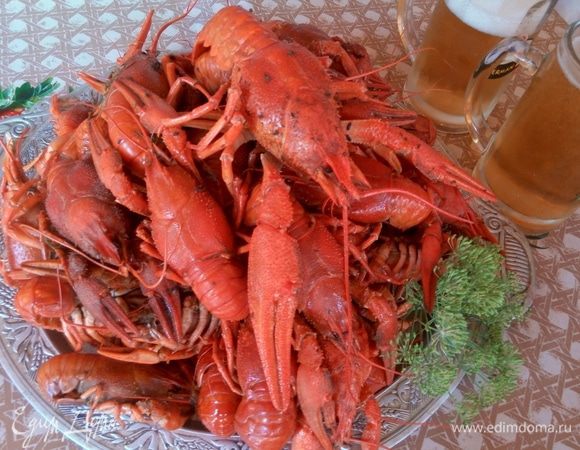 Раки выложить на блюдо и можно приступать! И не забудьте заранее охладить пиво!