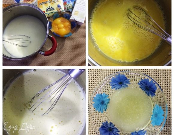 Готовим муссовый крем.
В кастрюле/сотейнике с толстым дном желтки растираем с сахаром, добавляем молоко перемешиваем. Ставим кастрюлю на огонь и прогреваем смесь, постоянно помешивая. Смесь начнет густеть, снимаем с огня, добавляем ванильный экстракт, перемешиваем. Оставляем в сторонке.
Желатин заливаем водой и оставляем набухать, минут 10. 