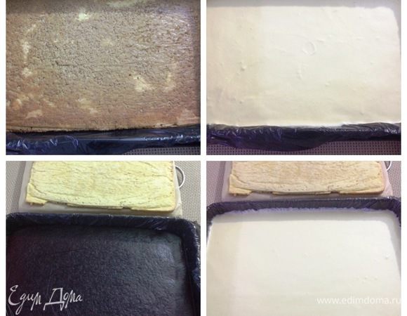 Сборка торта. Это легко, но нужно время на охлаждение слоев.
Собирала торт в форме, застеленной пленкой, чтобы мусс никуда не убежал.
На дно выкладываем ореховый корж, пропитываем его остывшим кофе, по желанию можно сиропом/вареньем, мне не хотелось лишней сладости, поэтому остановилась на кофе.
На корж выкладываем 1/3 часть мусса из маскарпоне и отправляем в морозилку до застывания, у меня ушло минут 20 (это нижний слой, хотелось чтобы он хорошо схватился).
Следующем слоем идет охлажденное желе (у меня из морозилки, легко удалось уложить). Сверху на желе тут же выкладываем 1/2 часть оставшегося мусса. Отправляем в морозилку. Этот слой схватится намного быстрее, т. к. уложен на замороженное желе.
