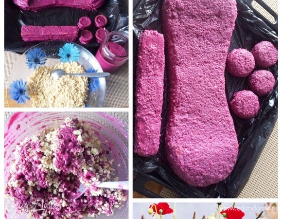 На следующий день (у меня была суббота) наводим красоту.
Для того, чтобы получить окончательную форму скейта, замазать огрехи/неровности, я использовала бисквитную крошку, перемешанную с оставшимся кремом. Далее ручками придаем форму скейту, т. е. занимаемся практически лепкой. Вот в итоге это выглядело так, как на фото. Отправляем в холодильник, пока готовим ганаш. 