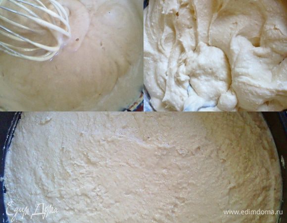 Сливочно-халвовую массу взбить миксером (10-15 секунд). Добавить ее в творожную массу, тщательно перемешать. В самом конце добавить охлажденный желатин, перемешать.
Полученную массу выложить на корж, выровнять. Убрать чизкейк в холодильник на ночь.