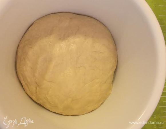 Теплую миску слегка смазать растительным маслом и выложить тесто, накрыть полотенцем и отправить в теплое место на 2 часа.