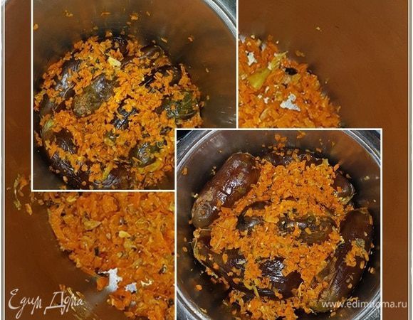 На дно емкости, в которой синенькие будут кваситься, насыпать немного начинки. Тонким слоем. И выкладывать баклажаны плотно. Если начинка осталась, то пересыпайте ей и слои и по чуть-чуть между ягодами тоже можно добавить.