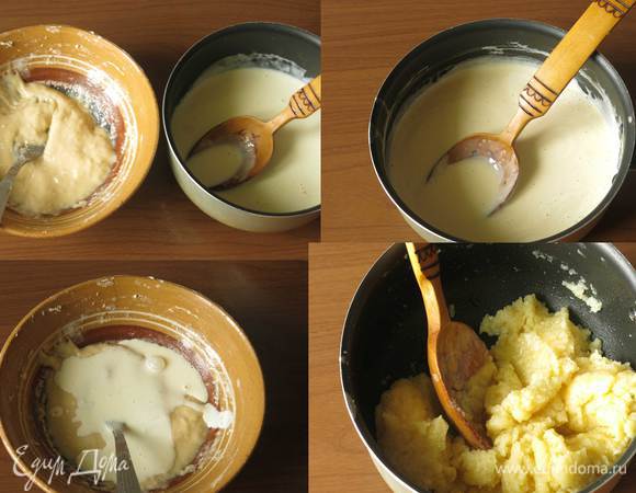 Готовим загуститель — сбиваем яйцо и 40 г муки, нагреваем сливки. Наливаем ложку сливок к мучной массе, перемешиваем. Вливаем мучную массу в сливки, перемешиваем. Ставим на огонь, перемешиваем, варим до загустения. Такое же количество загустителя использовала и при приготовлении более крупной тушки, можно немного уменьшить массу.