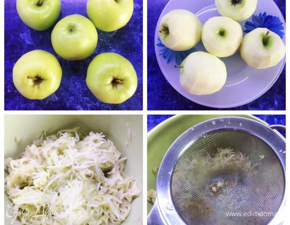 Очищаем яблоки от кожуры, натираем на крупной терке. Выжимаем сок одного лимона, перемешиваем, яблоки не потемнеют.