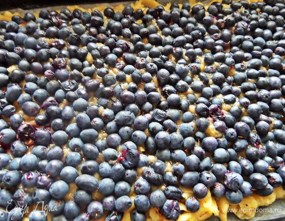 Рассыпаем ягоды по тесту.