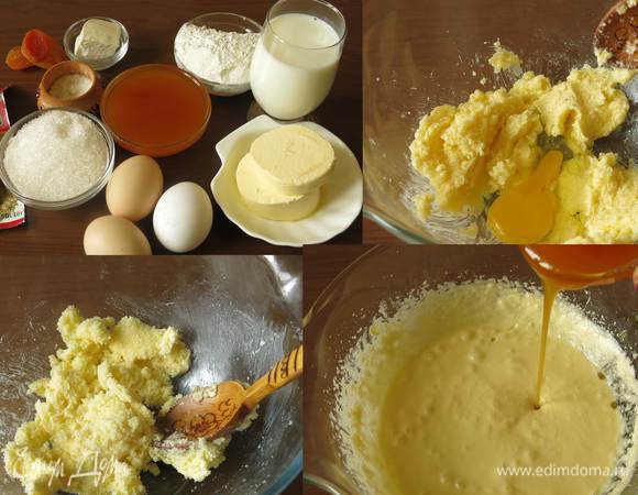 Этот рецепт — два в одном и выпечка, и канапе, объединение трех вкусов. Подготовим все компоненты для имбирного бисквита, яйца, муку, масло, сахар, молоко. Рецепт бисквита сборный, объединила несколько, откорректировала состав. Муку рекомендую использовать самоподнимающуюся мука ТМ «Рязаночка». Смешиваем масло и сахар. Вводим по одному яйца. Сбиваем миксером. Вливаем инвертный сироп (патоку) — нагреть 355 сахара в 150 мл воды с лимонной кислотой на протяжении 40 минут, добавить соду и подождать 10 минут для окончания реакции, хранить в холодильнике.