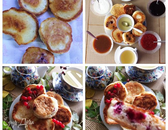 Готовые оладьи выкладываем на салфетку, чтобы лишнее масло ушло.
Подаем с чем душе угодно: варенье, мед, сметана, соленая карамель. 