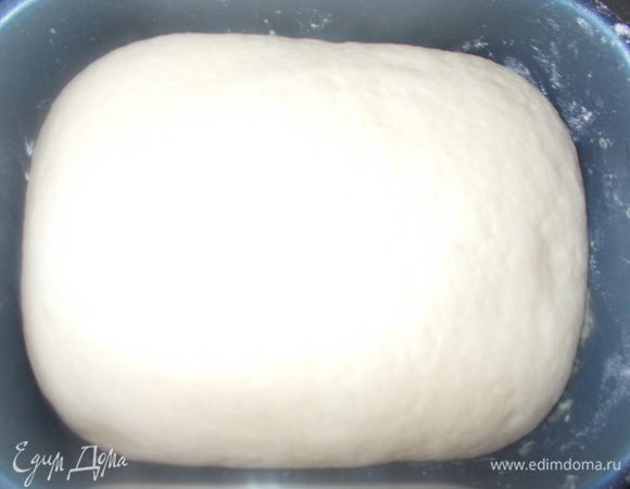 Поместить все ингредиенты в хлебопечку, выбрать программу «тесто» (паста). Хлебопечка замесит тесто, дать ему подняться, все займет чуть более 2-х часов. Если у вас нет хлебопечки, положить дрожжи в миску, добавить оставшиеся сухие компоненты (соль в последнюю очередь), добавьте жидкость, постепенно смешивая. Вымесить немного, добавить масло и замесить вручную или в смесителе, дать подняться 1 час 30 мин.