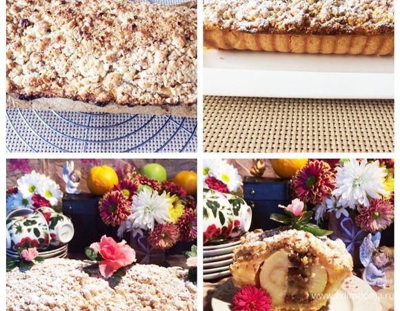 Готовый пирог вынимаем из духовки и остужаем в форме. Пирог очень рассыпчатый, нужно аккуратно вынимать из формы и только уже остывшим. Мы не могли дождаться, когда же пирог остынет, чтобы его попробовать. Очень вкусный получился. Запахи витали по квартире умопомрачительные — запах приближающихся новогодних праздников.
А еще вкуснее пирог оказался после ночи, проведенной в холодильнике. 
Приятного аппетита, и пусть вам всегда будет очень вкусно!!! 
Если алкоголь не переносите, то яблоки можно сварить в соке виноградном, а изюм просто запарить.
