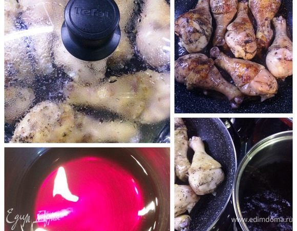 В сотейник с толстым дном наливаем вино, добавляем специи для мяса (у меня хмели-сунели), сахар и розовый перец. 