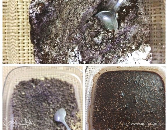 В торте есть еще и миндальная прослойка.
Чтобы приготовить сироп для миндальной прослойки нужно просто сахар с водой довести до кипения и остудить. 200 мл сиропа смешиваем с измельченным в блендере миндалем, сахарной пудрой и какао. Миндальная прослойка готова.