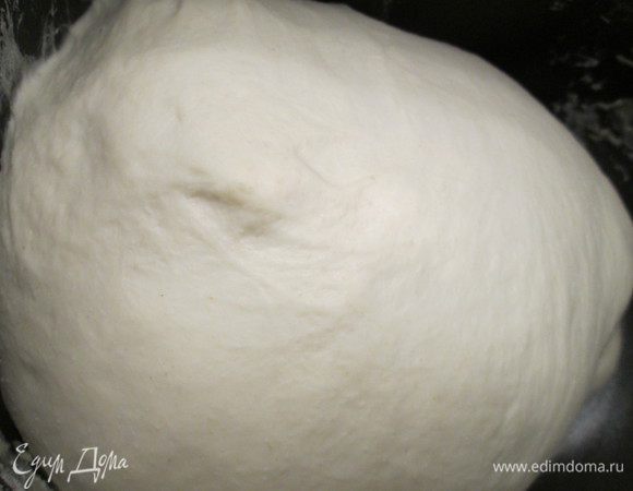 Замешиваем и оставляем на расстойку в теплом месте на 1,5 часа. Я делала тесто в хлебопечке на режиме «Тесто». Затем убираем в закрытой емкости в холодильник на ночь.