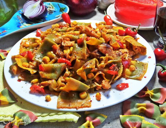 Сразу подать в горячем виде на ужин, припорошив смесью перцев.