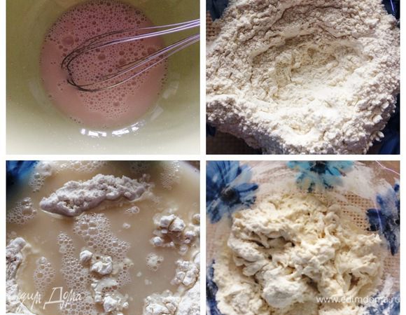 Растворяем дрожжи в теплой воде, добавляем мед и соль, перемешиваем. Просеиваем муку, добавляем жидкость и вымешиваем мягкое тесто. 