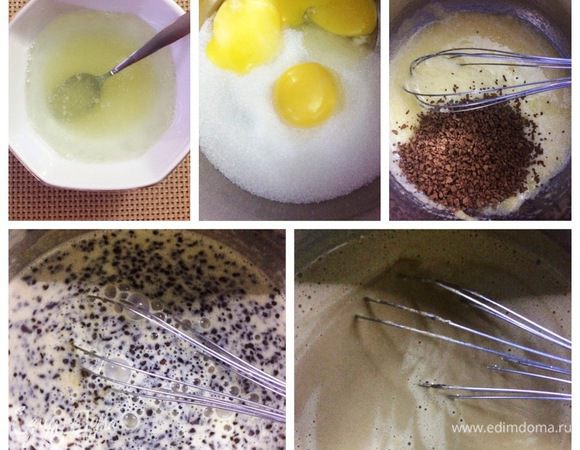 Приготовим кофейную панна котту. Желатин залить холодной водой. Смешиваем желток с сахаром и заливаем горячими сливками. Переливаем все в сотейник, добавляем кофе и варим полученную смесь до легкого загустения. Выключаем газ и остужаем до 65°С. На водяной бане распускаем желатин и добавляем к сливкам. 
