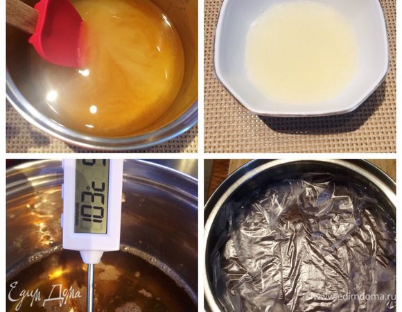 Желатин залить холодной водой. В сотейнике смешать воду, сахар, инвертный сироп. Доводим до 103°С, заливаем поломанный шоколад. Размешиваем до однородности, добавляем молоко и распущенный на водяной бане желатин. Пробиваем погружным блендером. Накрываем  пищевой пленкой, остужаем и отправляем в холодильник на ночь. Глазурь готовим заранее.