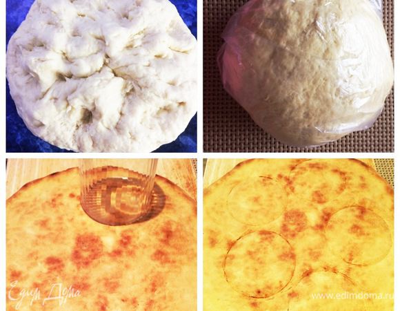 Я всегда параллельно готовлю сразу несколько блюд, поэтому никогда точного времени не могу указать, сколько ушло именно на этот рецепт. Вот так и с основанием для пирожного. Я готовила пирог вот по этому рецепту: http://www.edimdoma.ru/retsepty/91965-pirog-na-mayoneze-s-kuritsey-kapustoy-i-gribami. Тесто у меня уже было, поэтому я только отщипнула нужный мне кусочек теста, раскатала в пласт и отправила выпекаться в духовку. Немного остудила и вырезала стаканом 5 кругов, столько пирожных я собиралась приготовить на пробу.