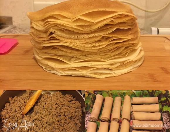 Лук потушить, добавить мясо, перемешать и начать постепенно добавлять мясной бульон (в этот раз у меня ушло 1/2 стакана). Добавить соль, перец по вкусу. Завернуть блины.