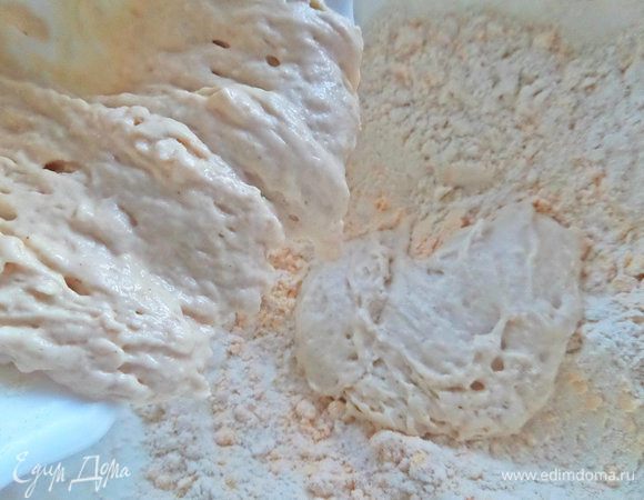 Добавляем подошедшую опару.