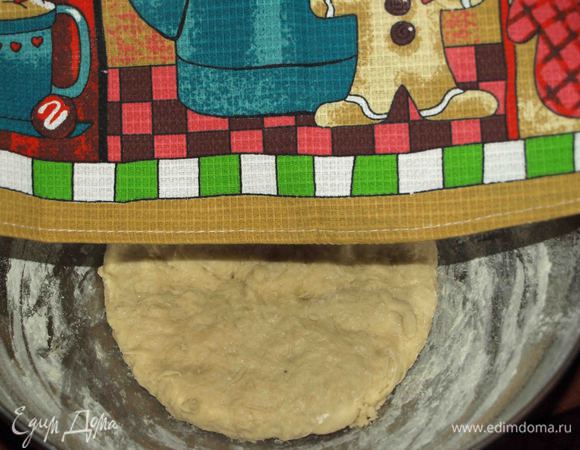 Замесить тесто. При необходимости добавить муку. Оставить тесто в миске накрытой полотенцем на 1 час, чтоб оно подошло.