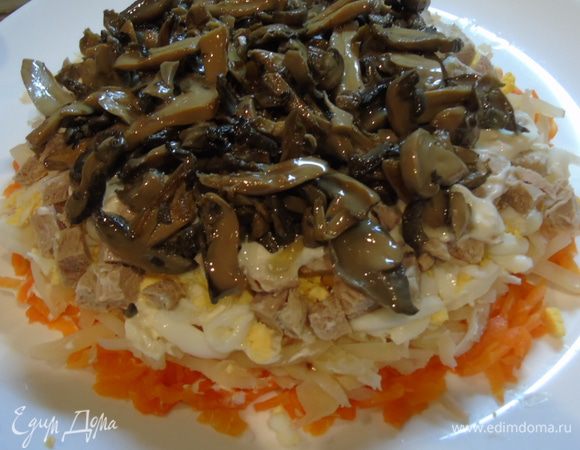Затем выкладываем обжаренные грибы, все.