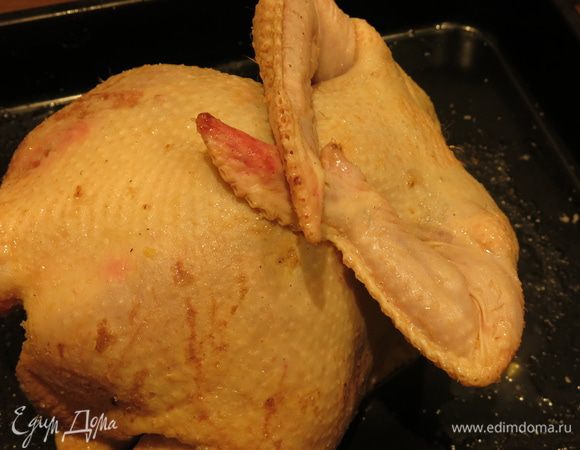 Выворачиваем крылья к туловищу, ломая сухожилия. Так крылья будут находиться под тушкой и не пригорят.